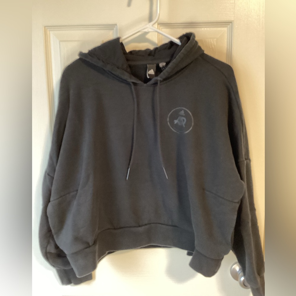 Black Adidas Runners oversized cropped hoodie-size large